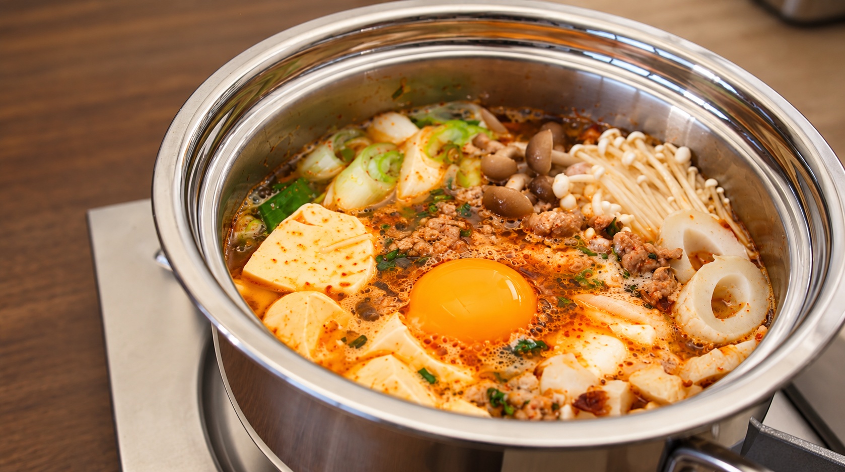辣豆腐湯食材與肉末辣湯底材料準備